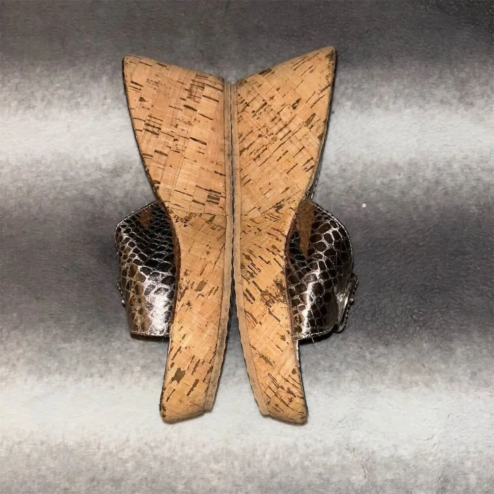 Yellow Box Shelly Bronze Rhinestone Snakeskin Cork Wedge Sandals - Picture 5 of 12